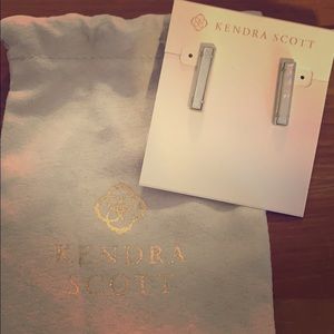 Kendra Scott white opal silver bar stud earrings